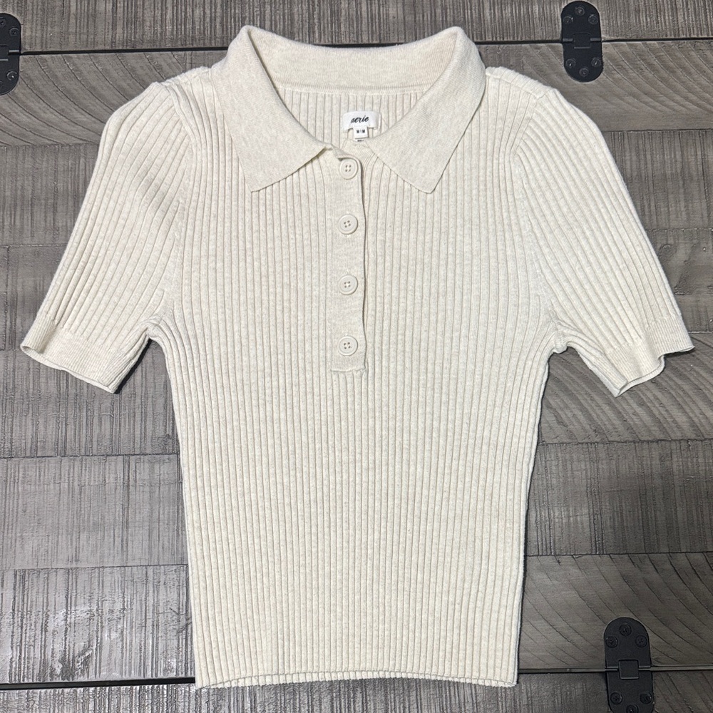 Aerie Cream Ribbed Cropped Top